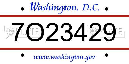 7O23429 District Of Columbia License Plate
