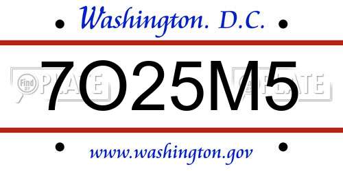 7O25M5 District Of Columbia License Plate