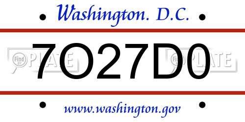 7O27D0 District Of Columbia License Plate
