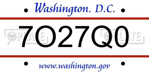 7O27Q0 District Of Columbia License Plate