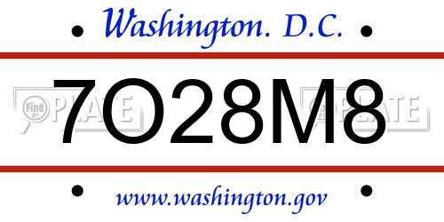 7O28M8 District Of Columbia License Plate