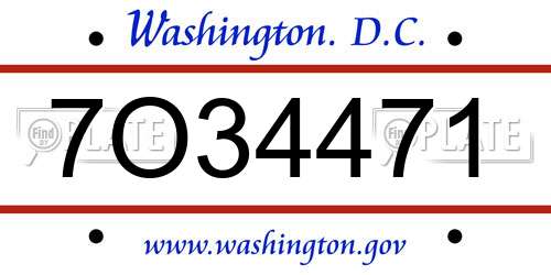 7O34471 District Of Columbia License Plate