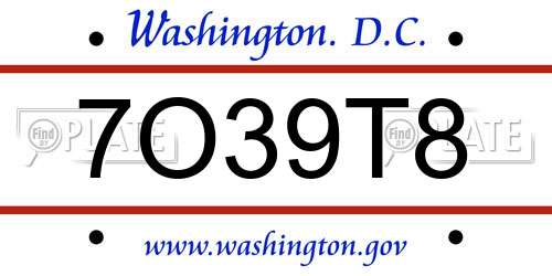 7O39T8 District Of Columbia License Plate
