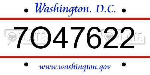 7O47622 District Of Columbia License Plate