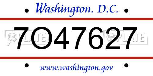 7O47627 District Of Columbia License Plate