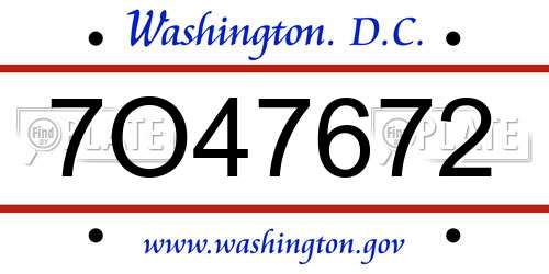 7O47672 District Of Columbia License Plate