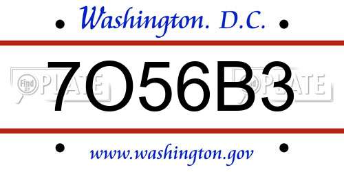 7O56B3 District Of Columbia License Plate