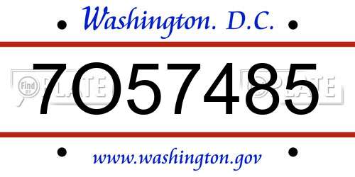 7O57485 District Of Columbia License Plate