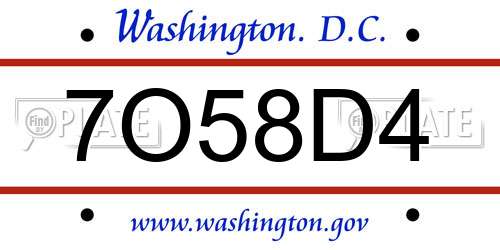7O58D4 District Of Columbia License Plate