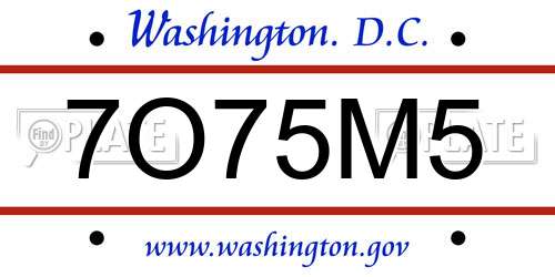 7O75M5 District Of Columbia License Plate