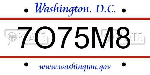 7O75M8 District Of Columbia License Plate