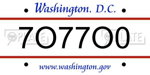 7O77O0 District Of Columbia License Plate