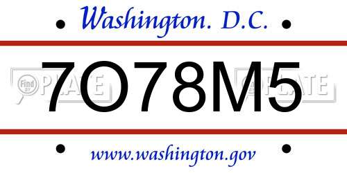 7O78M5 District Of Columbia License Plate