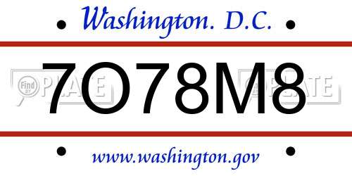 7O78M8 District Of Columbia License Plate