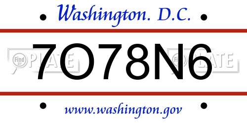 7O78N6 District Of Columbia License Plate