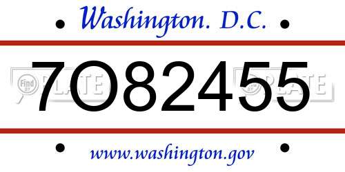 7O82455 District Of Columbia License Plate