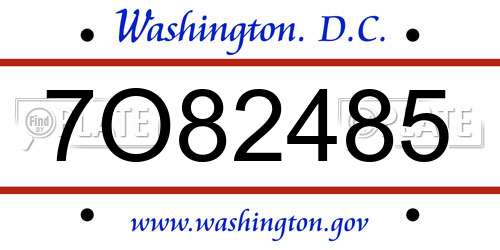 7O82485 District Of Columbia License Plate