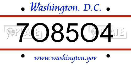 7O85O4 District Of Columbia License Plate