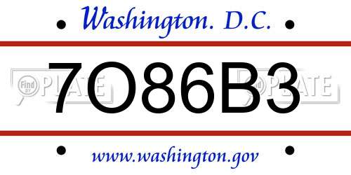 7O86B3 District Of Columbia License Plate