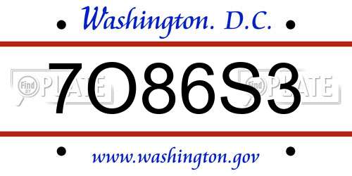 7O86S3 District Of Columbia License Plate