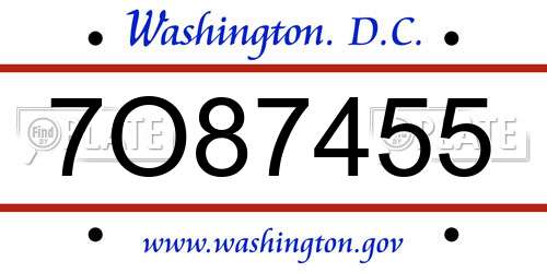 7O87455 District Of Columbia License Plate