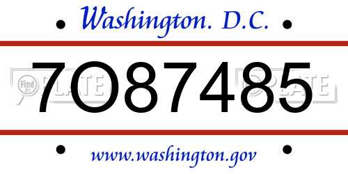7O87485 District Of Columbia License Plate