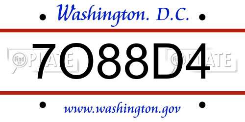 7O88D4 District Of Columbia License Plate