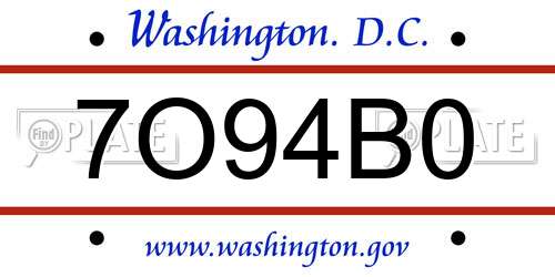 7O94B0 District Of Columbia License Plate