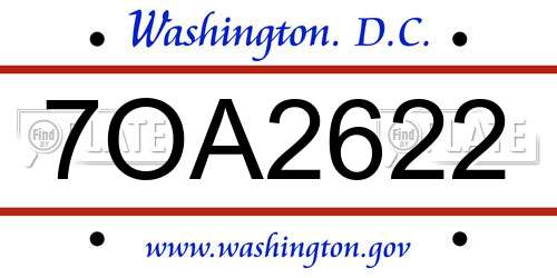 7OA2622 District Of Columbia License Plate