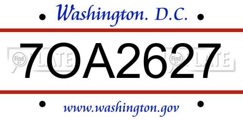 7OA2627 District Of Columbia License Plate