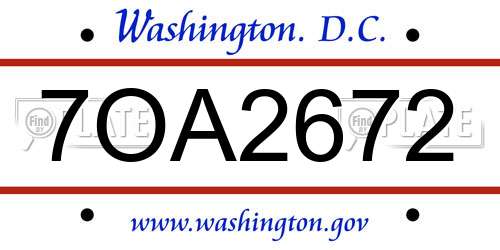 7OA2672 District Of Columbia License Plate