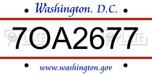 7OA2677 District Of Columbia License Plate