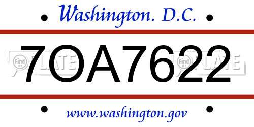 7OA7622 District Of Columbia License Plate
