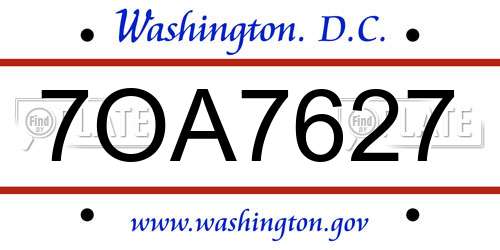 7OA7627 District Of Columbia License Plate