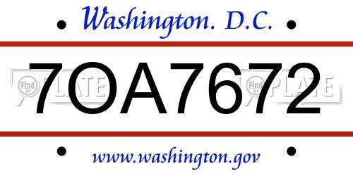 7OA7672 District Of Columbia License Plate
