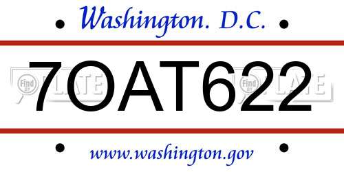 7OAT622 District Of Columbia License Plate