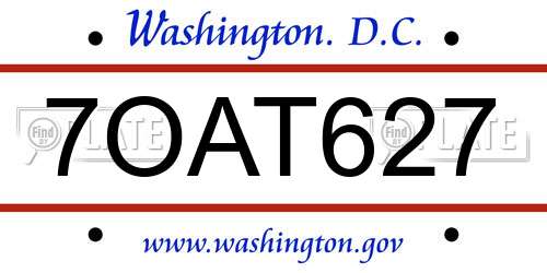7OAT627 District Of Columbia License Plate