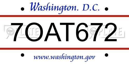 7OAT672 District Of Columbia License Plate