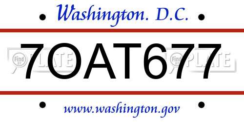 7OAT677 District Of Columbia License Plate