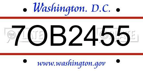 7OB2455 District Of Columbia License Plate