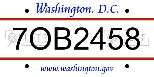 7OB2458 District Of Columbia License Plate