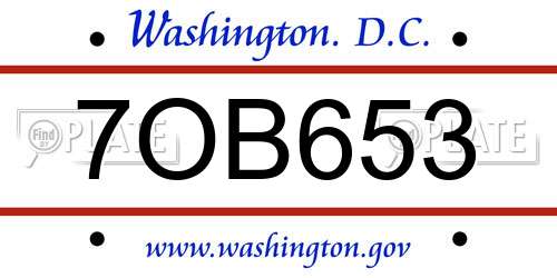 7OB653 District Of Columbia License Plate