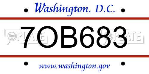 7OB683 District Of Columbia License Plate