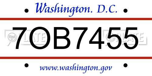 7OB7455 District Of Columbia License Plate