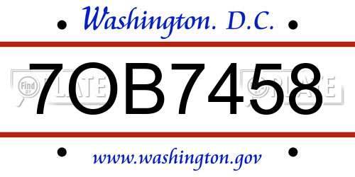 7OB7458 District Of Columbia License Plate