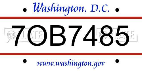 7OB7485 District Of Columbia License Plate