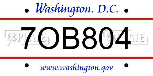 7OB804 District Of Columbia License Plate