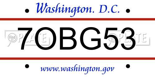 7OBG53 District Of Columbia License Plate