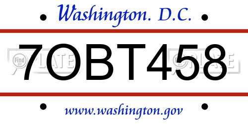 7OBT458 District Of Columbia License Plate