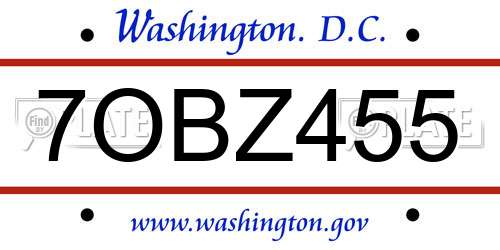 7OBZ455 District Of Columbia License Plate